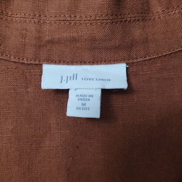 J Jill Love Linen Brown Linen Button Front Blazer Sz M Petite Lightweight Pocket - Picture 5 of 8